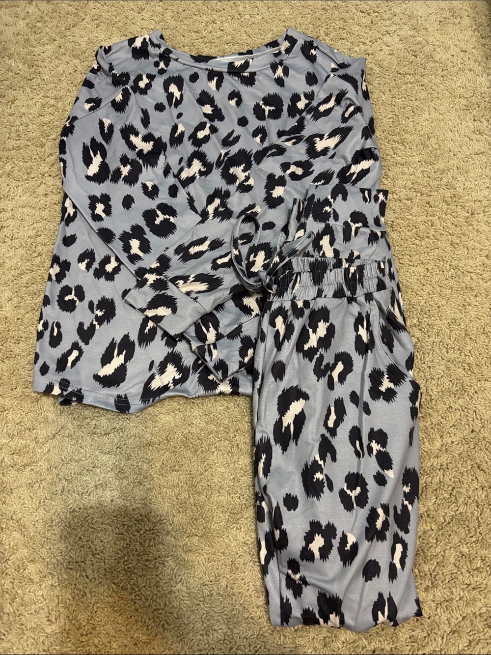 Amazon Women's Leopard-Print Pajama Set - Light Blue, Black, Cream